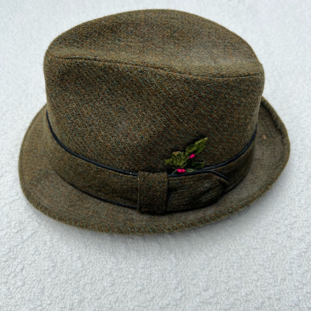 Vintage CHAMP Wool Tweed Fedora Hat 7 1/8 - Olive Green